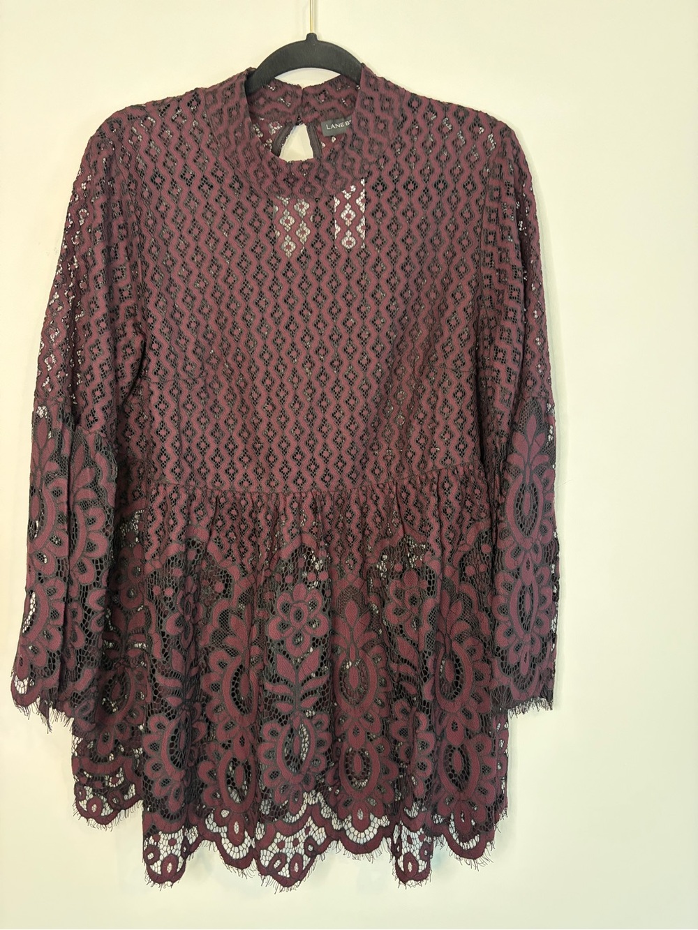 Lane Bryant Maroon and Black Lace Peplum  Overlay Top Size 12
